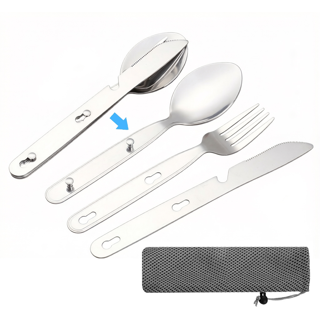 Camping Cooking Knife Set - 3pcs/set Folding Spoon Fork Knife 304