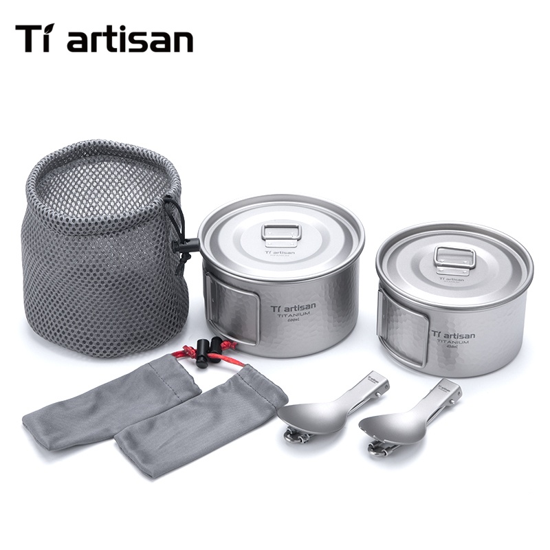 Camping No Cooking Meals - Tiartisan Titanium 4Pcs Cookware Set Meal
