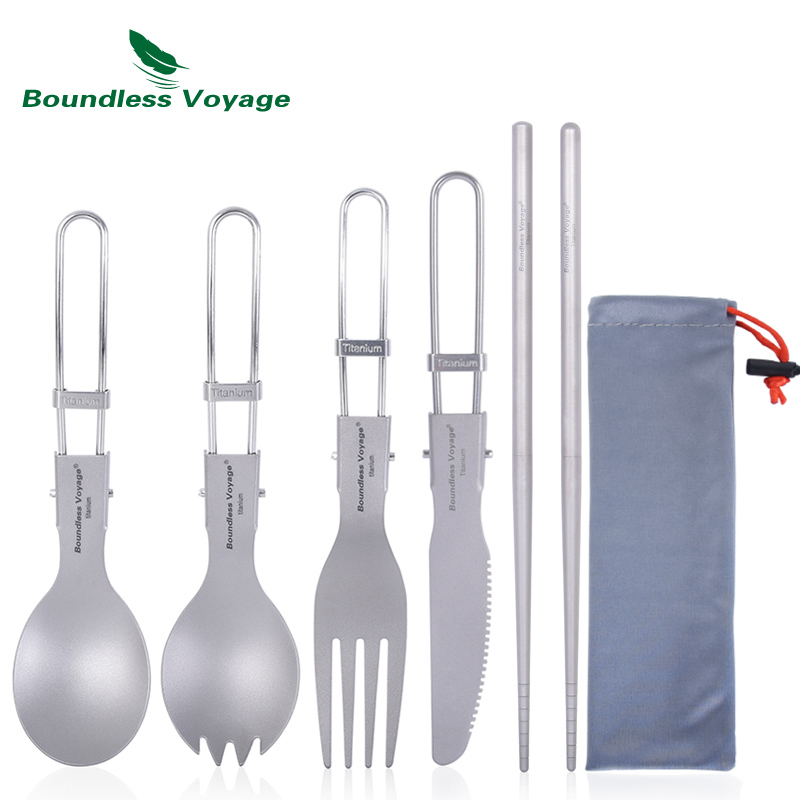 Camp Spork Set - Boundless Voyage Titanium Camping Cutlery Folding