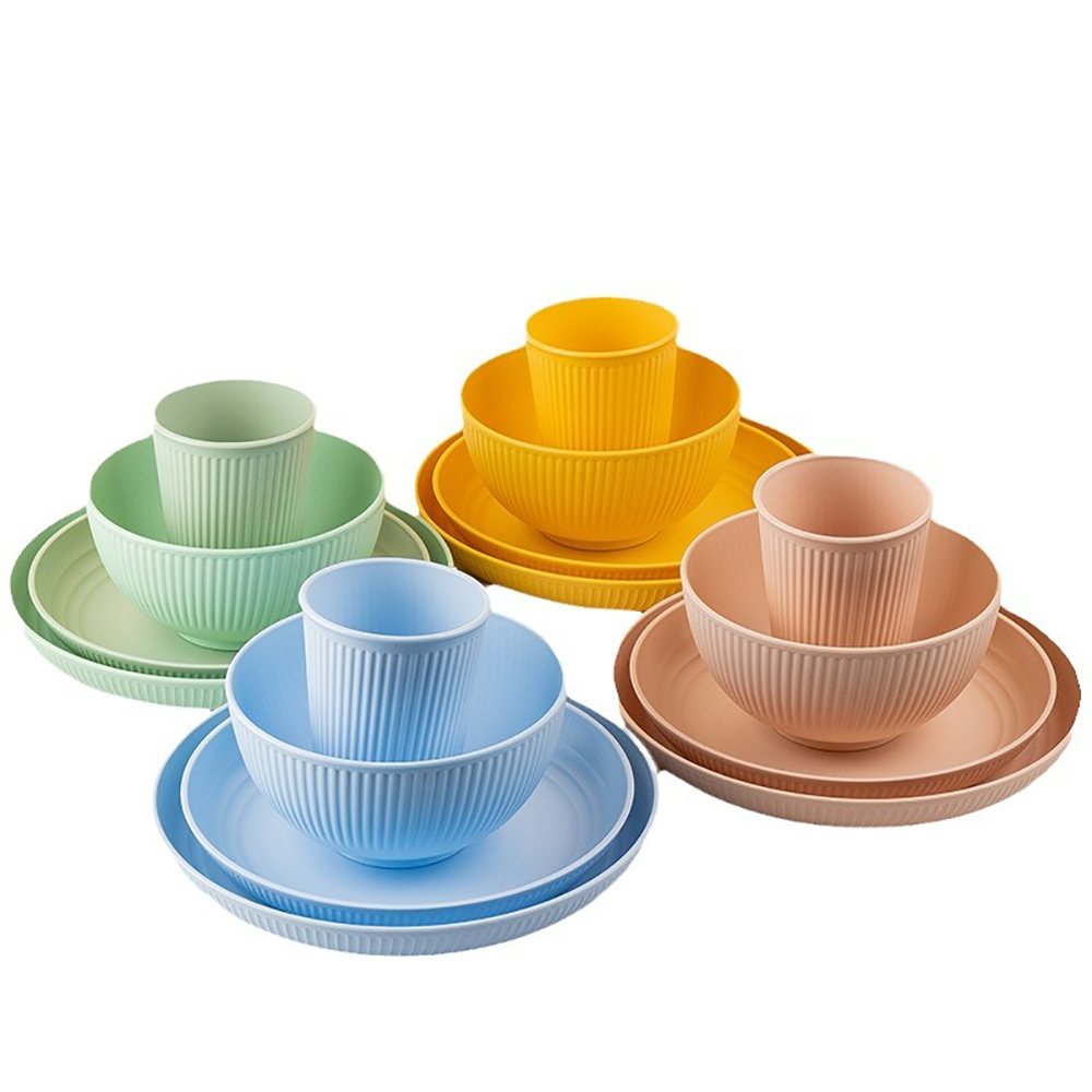 Camping Cooking And Eating Set - Colourful Wheat Straw Cutlery Set 4Pcs