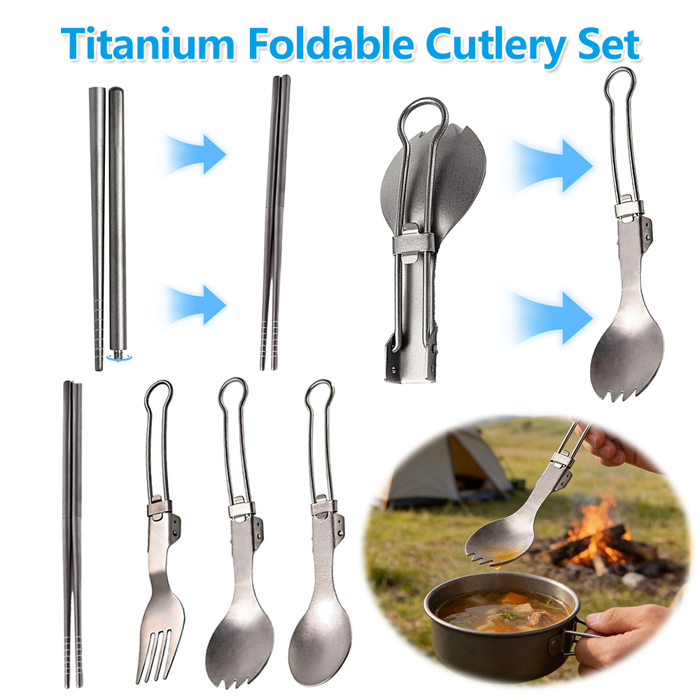 Camp Spork Set - Titanium Foldable Cutlery Set Ultralight Pure