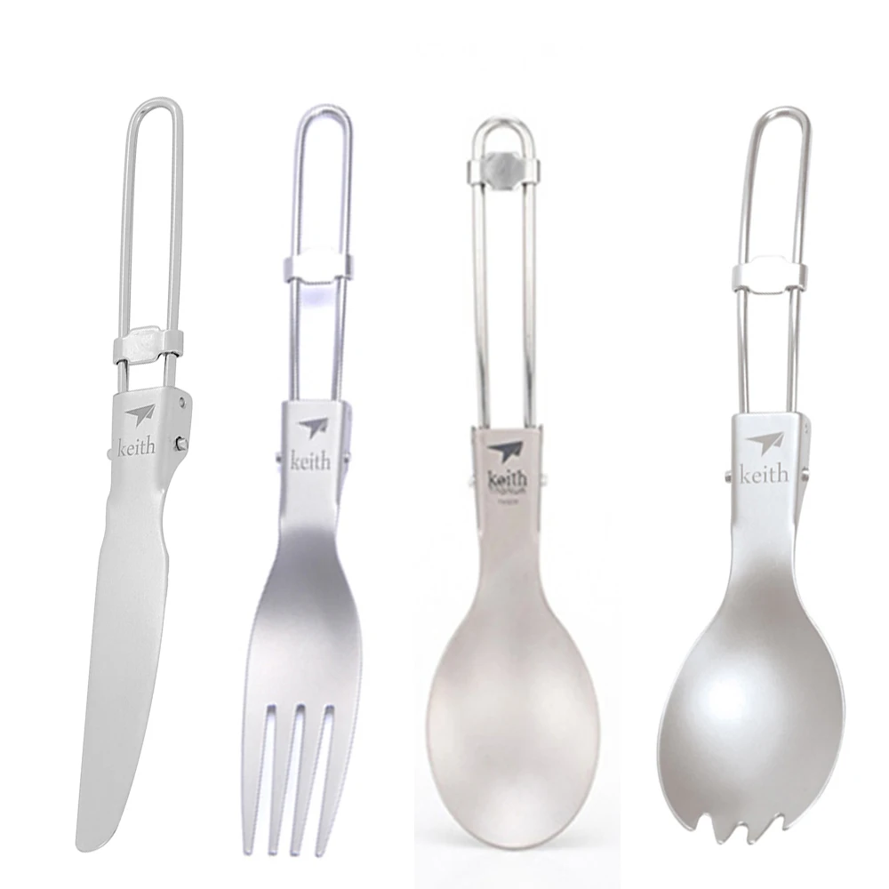 Camp Spork Set - Keith Outdoor Titanium Folding Spoon Spork
