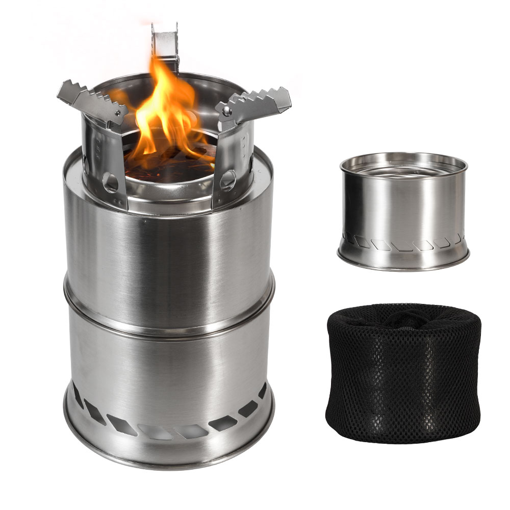 Camping Double Cooking Stove - Outdoor Camping Portable Wood Stove Stainless
