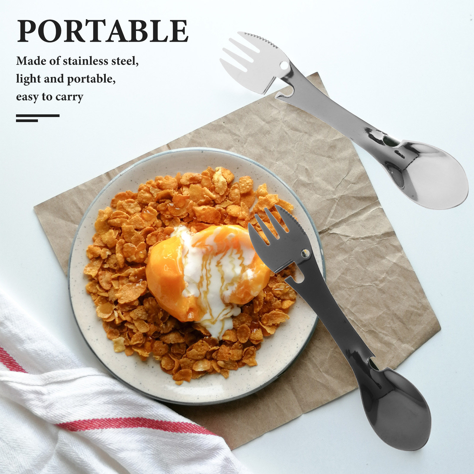 Camp Spork Set - 4Pcs Stainless Steel Multifunctional Spork Fork