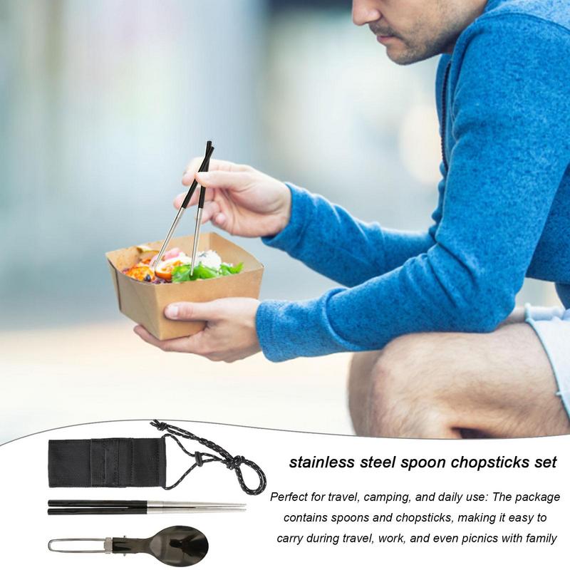 Foldable Spoon Chopsticks Trav - Camping Cooking And Eating Set 评论和价格