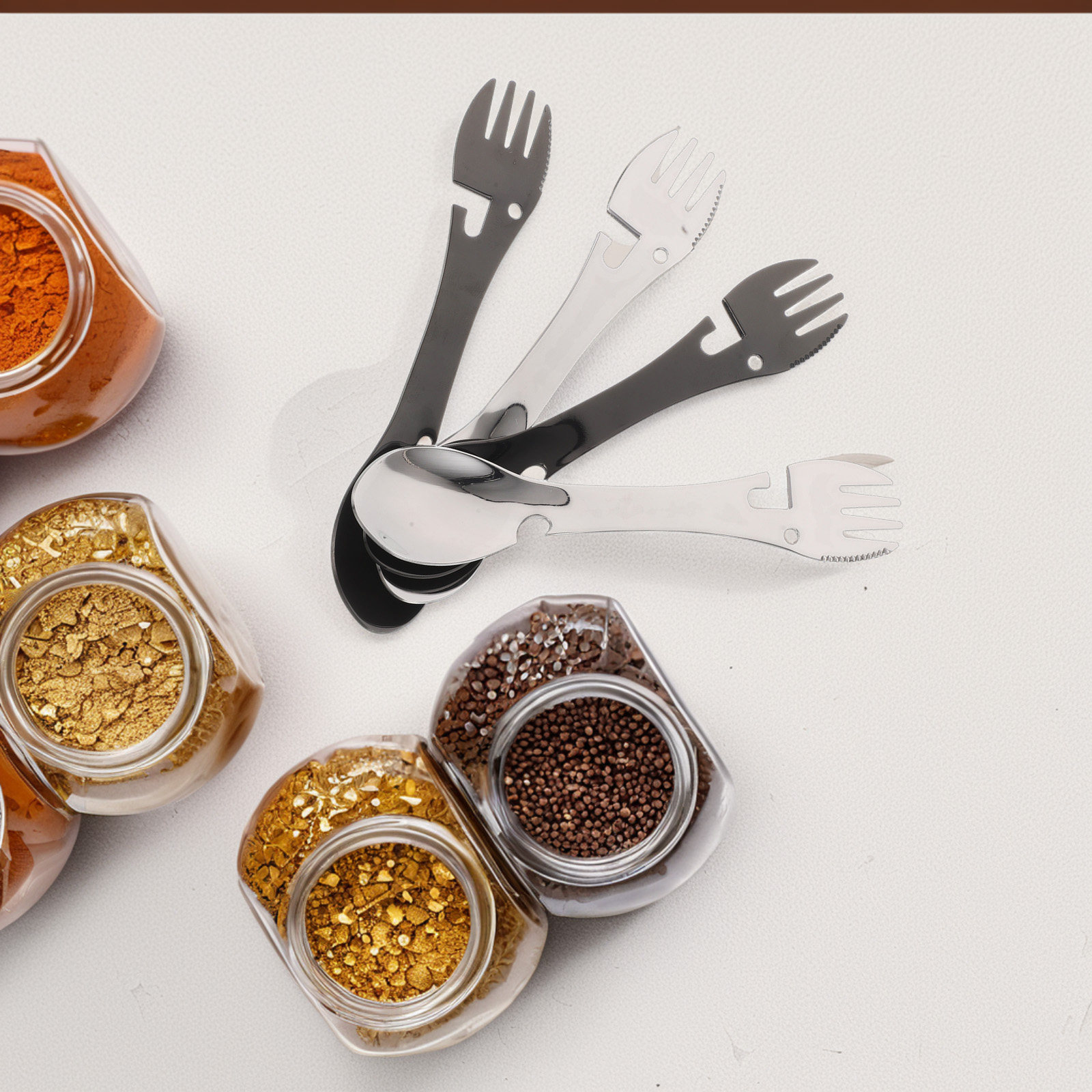 4Pcs Stainless Steel Multifunc - Camp Spork Set 评论和价格